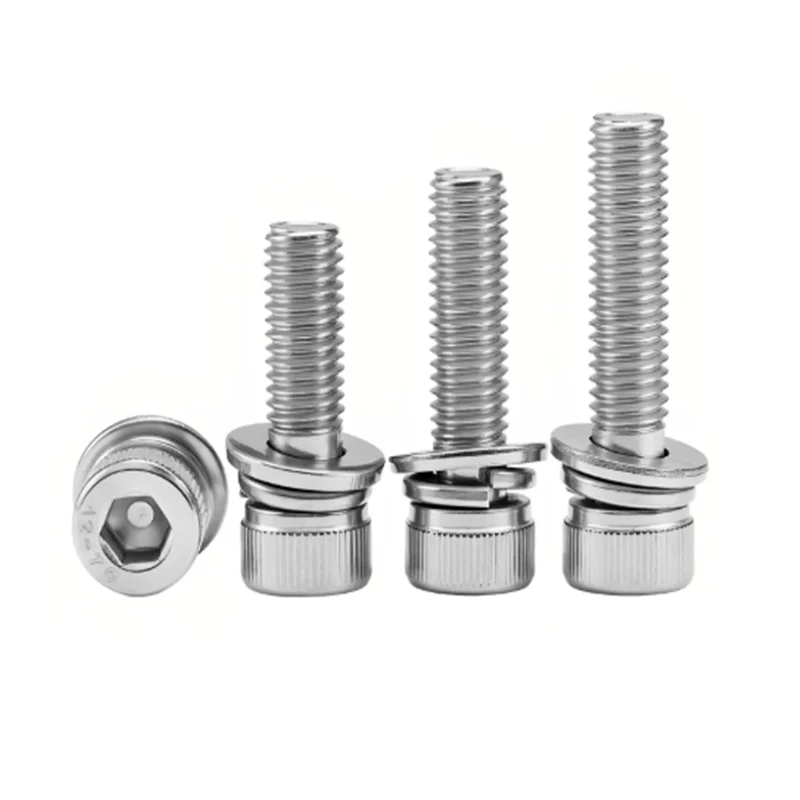 M2 M2.5 M3 M4 M5 M6 M8 M10 M12 304 Stainless Steel Hexagon Hex Socket Cap Head SEM Screw Flat Washer Spring Gasket Assemble Bolt