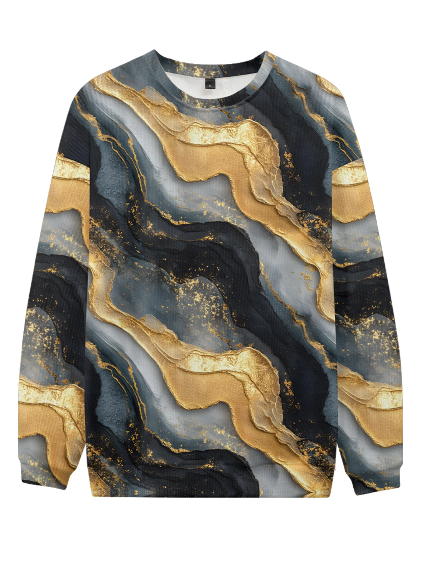 

Liquid Gold Wave Printed Sweatshirt Iridescent Blue Gray Background with Luxurious Metallic Sheen for Contemporary Street Style