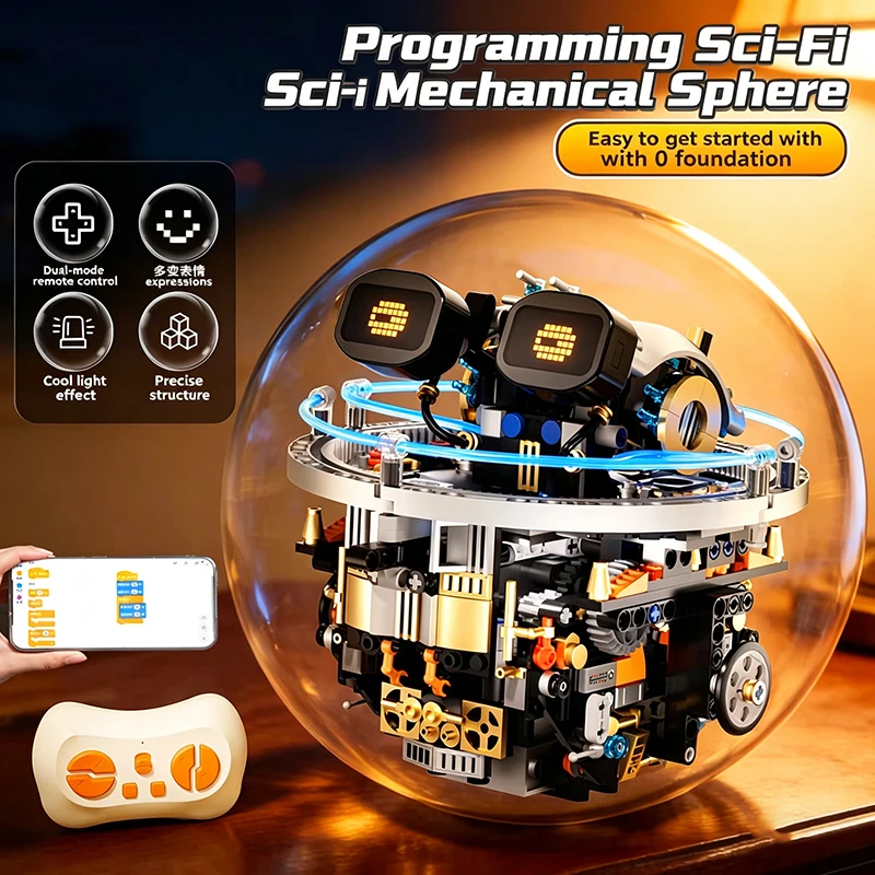 

STEM RC Sci-Fi Programmable Robot Ball Building Blocks Set – LED Lights,Multiple Expressions, Kids Toys,Gifts for Boys and Girls