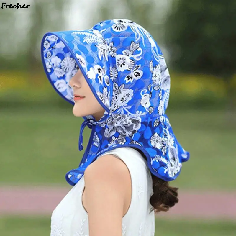 Garden Working Cap Sunscreen Summer Women Beach Floral Caps Anti-UV Sun Hat Fashion Flower Printing Chiffon Hats Ladies Headwrap