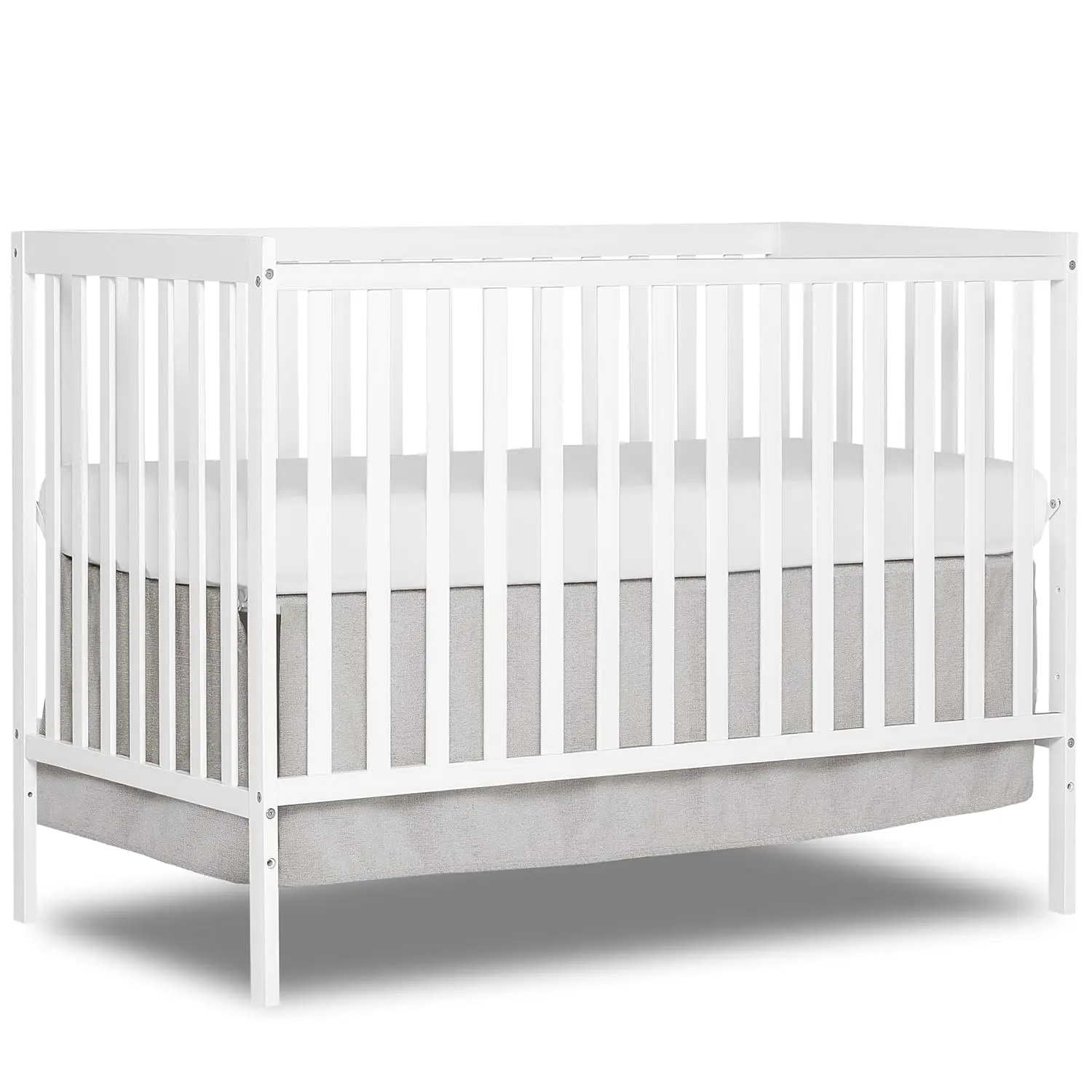 5-In-1 Convertible Crib In White, made of New Zealand Pine wood, JPMA & Greenguard Gold Certified