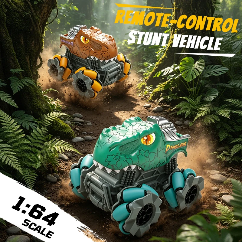 1:64 Mini Dinosaur RC Stunt Off Road Car 4WD 2.4GHz 360 Degree Rotatable High Speed Truck With Lights Holiday Gift For Boys Kids