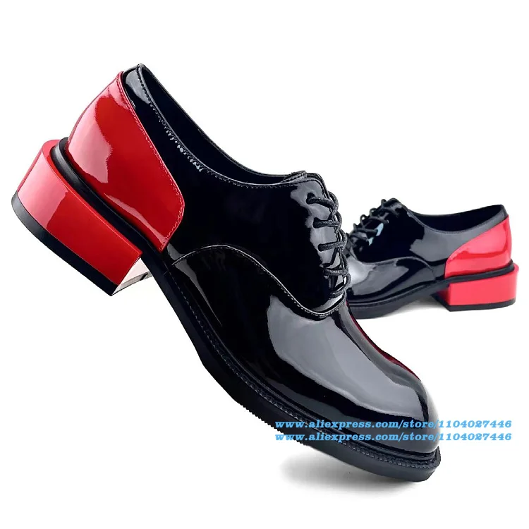 

Black Shiny Leather Derby Shoes Thick-Soled Lace-Up Men's Shoes Stylish Wear-Resistant Trendy Luxury Handmade Shoe Men's Shoes