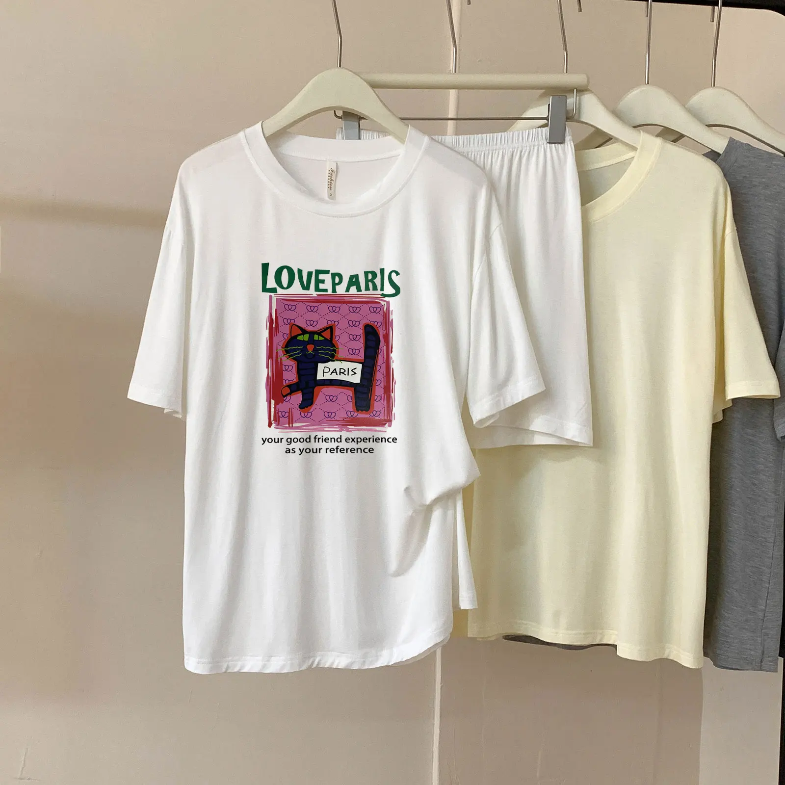 

Sd89 # Cartoon Printed Two-Piece Set of Double Short Modal Cotton Loose Short-Sleeved Shorts Women's Pajamas Set Summer New Roun