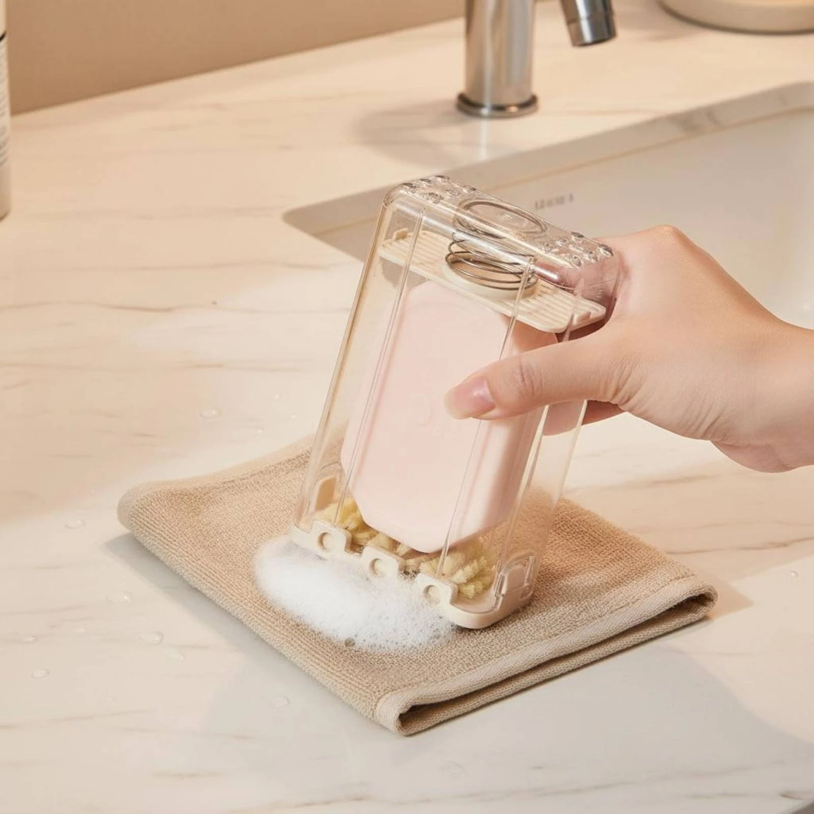 

Soap Dish with Brush Drainage Flexible Soap Dish Bathroom Accessory Non-Softening Long-Lasting