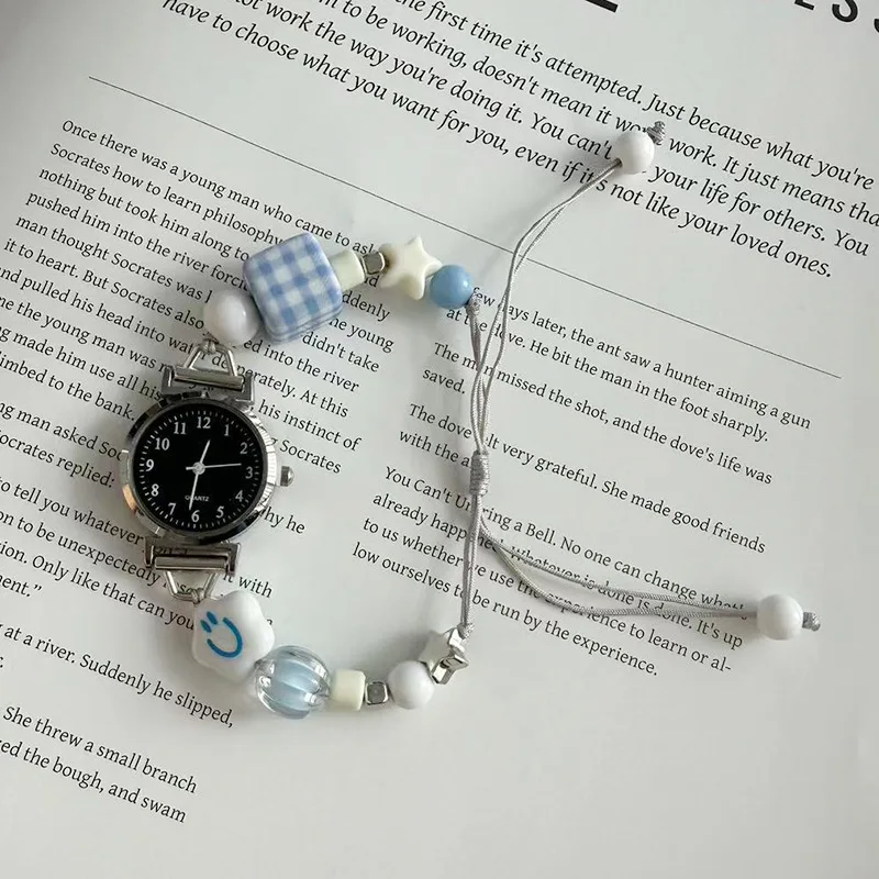Ins Style Simple Bracelet Watches Cute Girl Arabic Numeral Dial Exam Watch Pullable Bracelet Quartz Wristatch Relojes Para Mujer