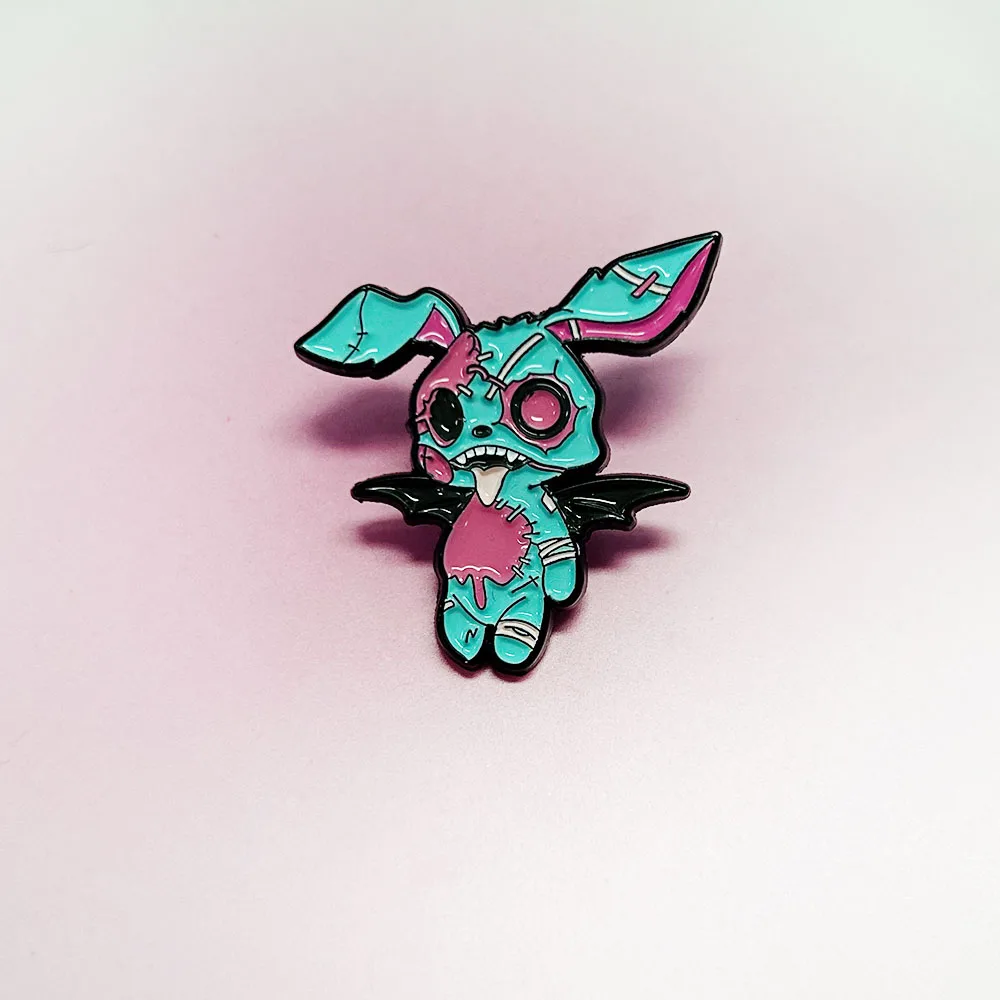 Creepy Purple Zombie-Bunny Doll Enamel Pin Creepy Cute Plush Badge  Goth Jewelry Halloween Gifts