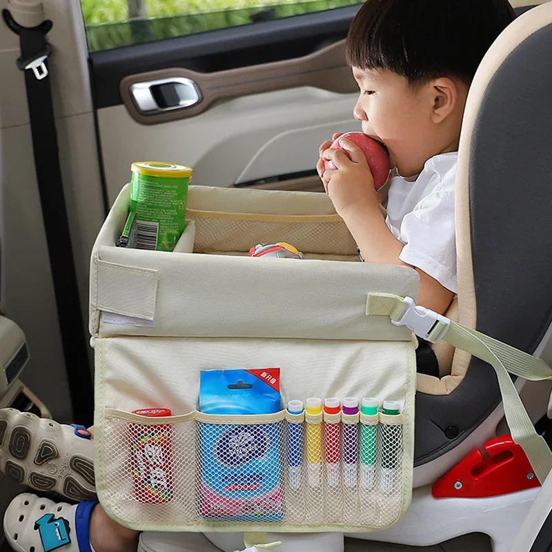 Organizador de almacenamiento para asiento de coche de bebé, bandeja de viaje multifuncional, oso, conejito, seguridad para niños