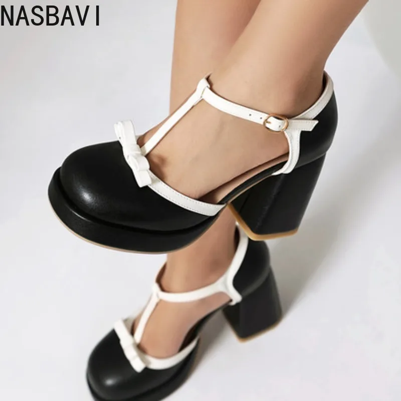 

NASBAVI Women's Plus Size T Strap High Heels Round Toe Heel Pumps Women Platform Pumps with Bow Party Wedding Shoes 2025
