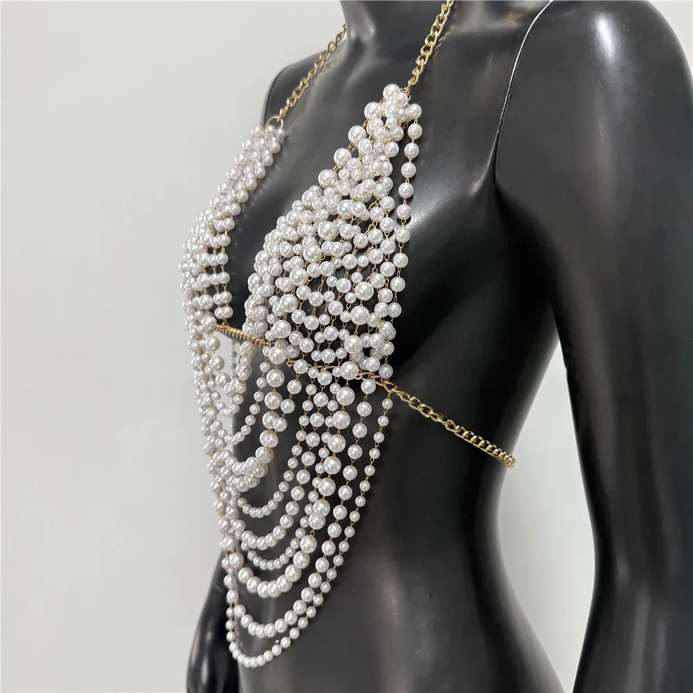 Débardeur élégant avec pompon en perles pour femmes, Sexy, chaîne en métal, dos nu, décolleté en V profond, col licou, Camisole, Festival d'été, fête, haut court