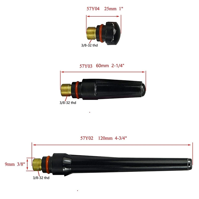 TIG Stubby Gas Lens Collet Body 17GL332 12 13/16Inch TIG Gas Lens Insulator For SR WP 17 18 26 TIG Welding Torch 9Pcs