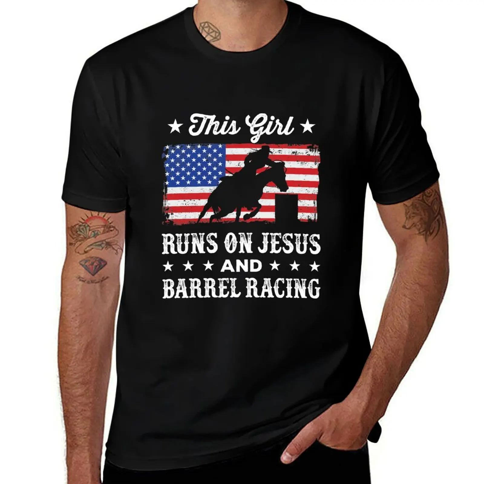 This Girl Runs on Jesus and Barrel Racing T-Shirt Novelty Print Casual Tee Shirt T-Shirt