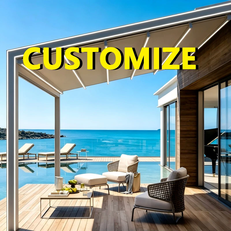 Any Size Custom Aluminum Bioclimatic Pergola Kits Motorized Remote Control Waterproof Windproof Outdoor Patio Sun Shades Privacy