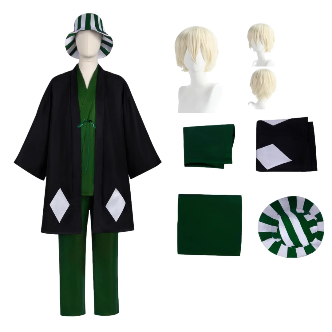 

Bleach Cosplay Costume Urahara Kisuke Full Set Uniform with Hat Wig