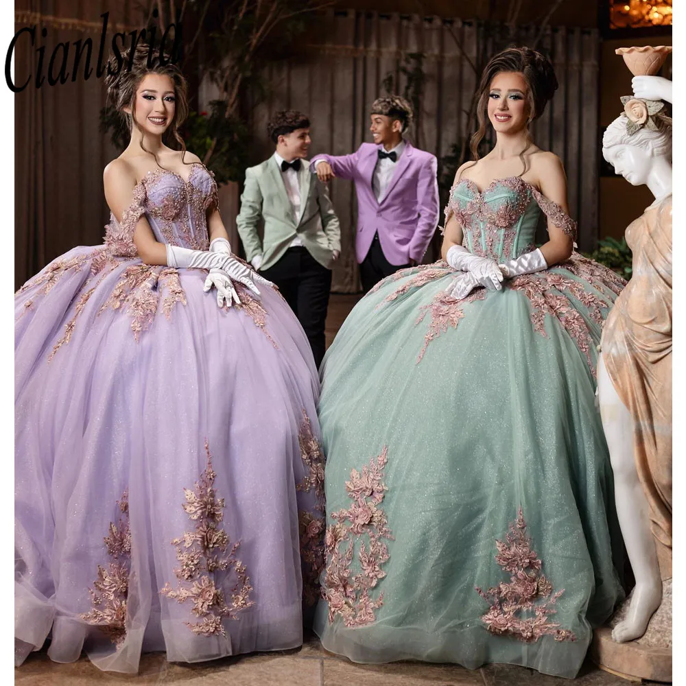 Vestido de baile de quinceañera, traje Formal de graduación, con cordones, color verde menta, 15 y 16 años