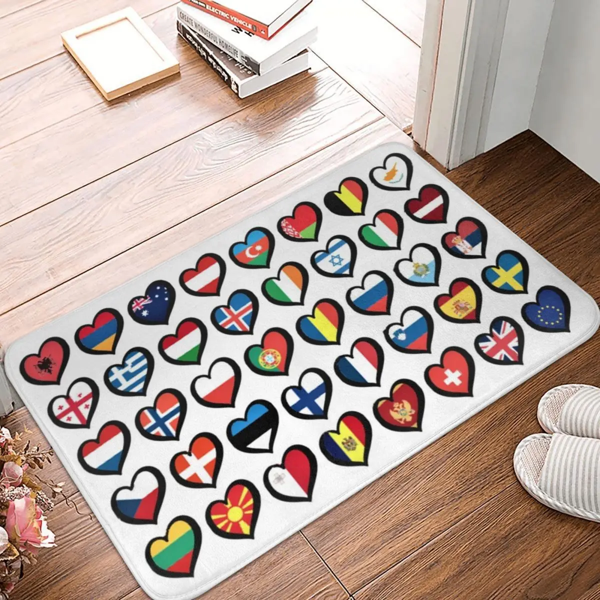 Eurovision Song Contest Flags Hearts Non-slip Doormat Floor Mat Water oil proof Carpet Rug for Kitchen Home Bedroom Footpad Mats