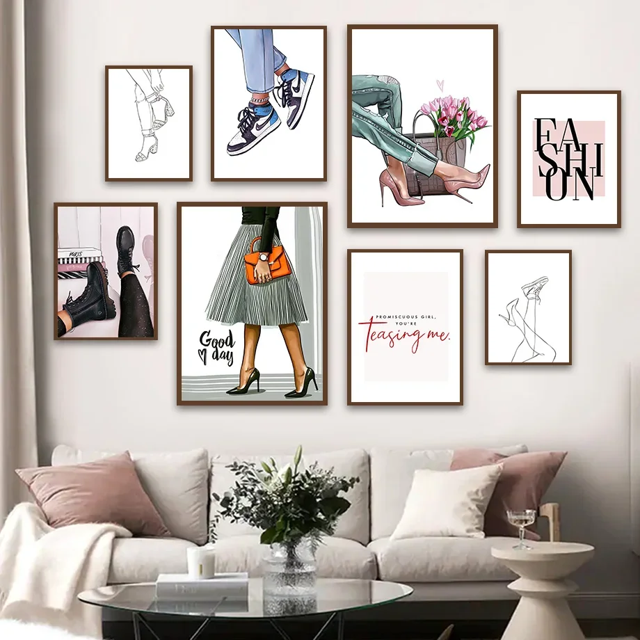 

Fashion Girl Skirt High Heels Handbag Shoes Wall Art Canvas Painting Nordic Posters & Prints Wall Pictures For Living Room Decor