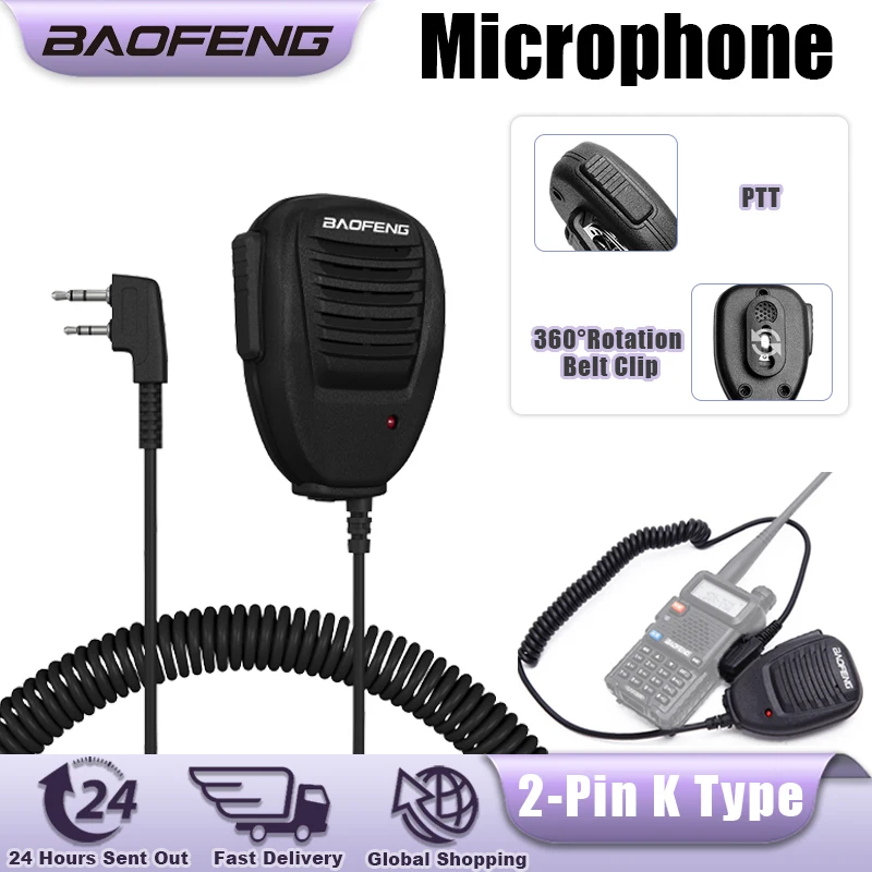 Baofeng Shoulder Speaker Mic 2 Pin PTT Walkie Talkie Microphone For BaoFeng UV-32 UV-25 UV-5RM Quansheng UV-K1 UV-K1(8) TK11(5)
