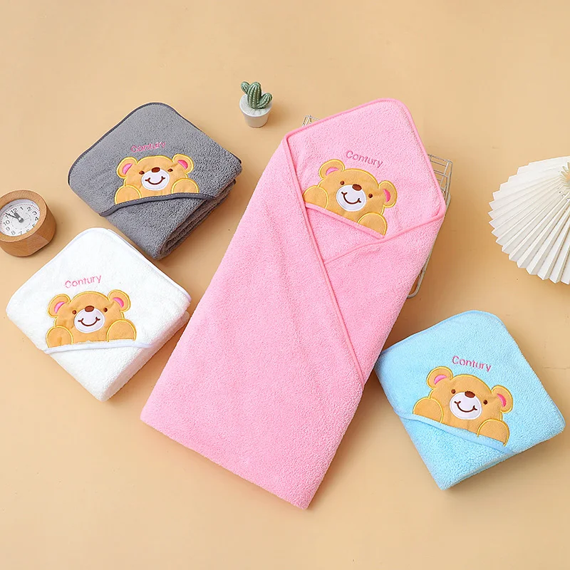 Coral fleece wearable blanket, cartoon bear home bath towel, highly absorbent, children's cover blanket bath towel