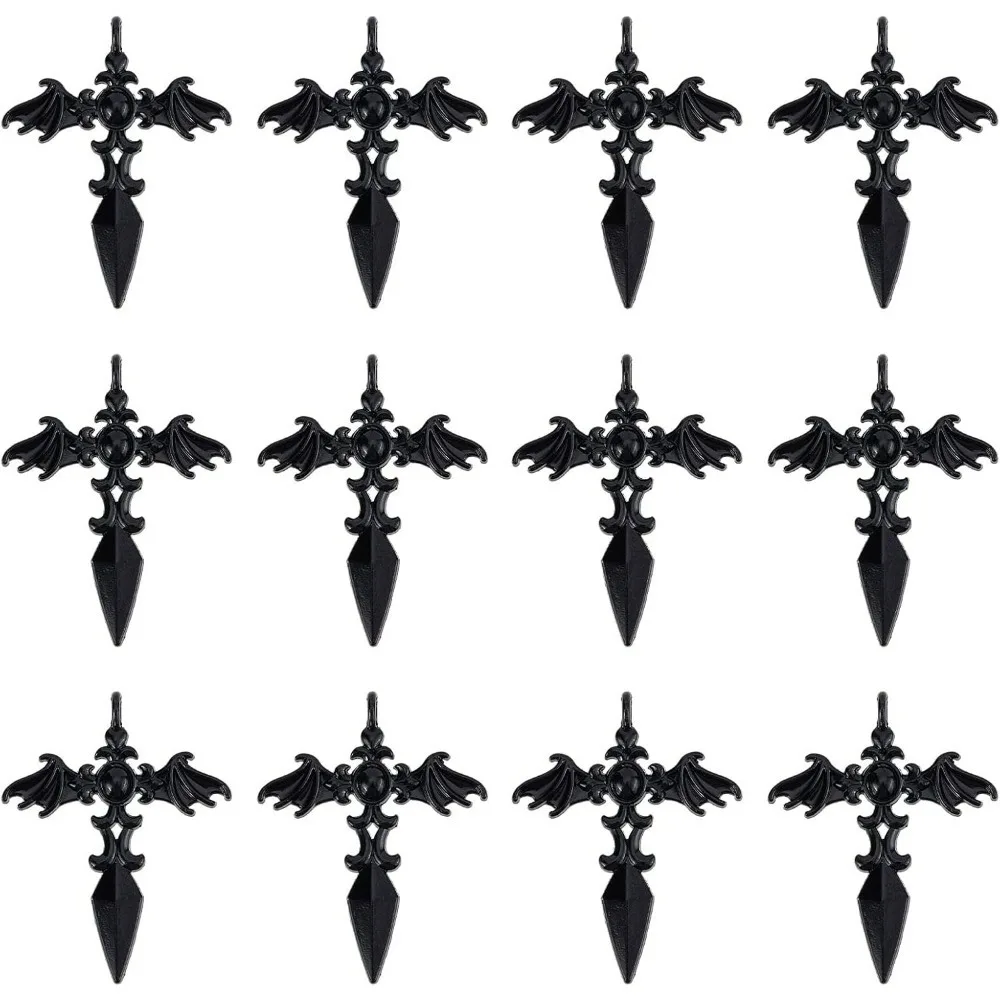 1 Box 30Pcs Gothic Style Angel Wing Charms Black Sword Charm Cross Wings Charm Weapon Brave Protection Charms for Jewelry