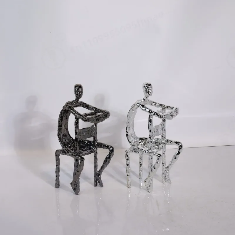 Modern Cast Iron Electroplated Human Figurine Abstract Reading Character Sculpture Indoor Decor For Studio Showroom Display