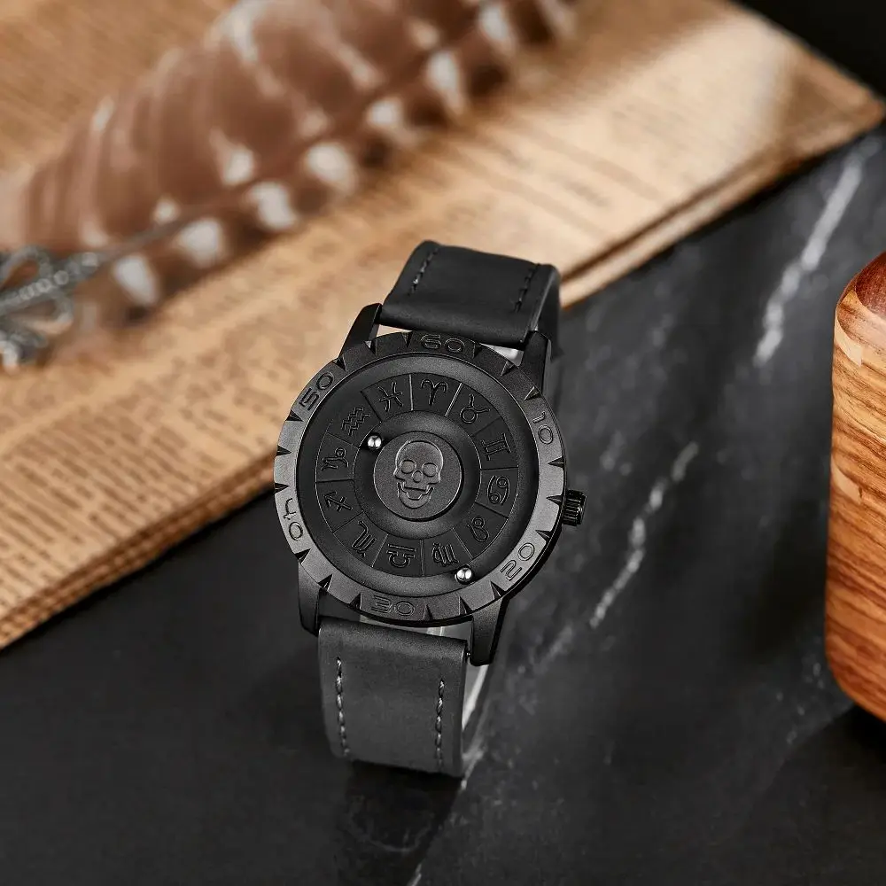 New Fashionable Creative Leather Band Scrolling Beads Quartz Watches for Men Magnetic Force Waterproof Clock Gift