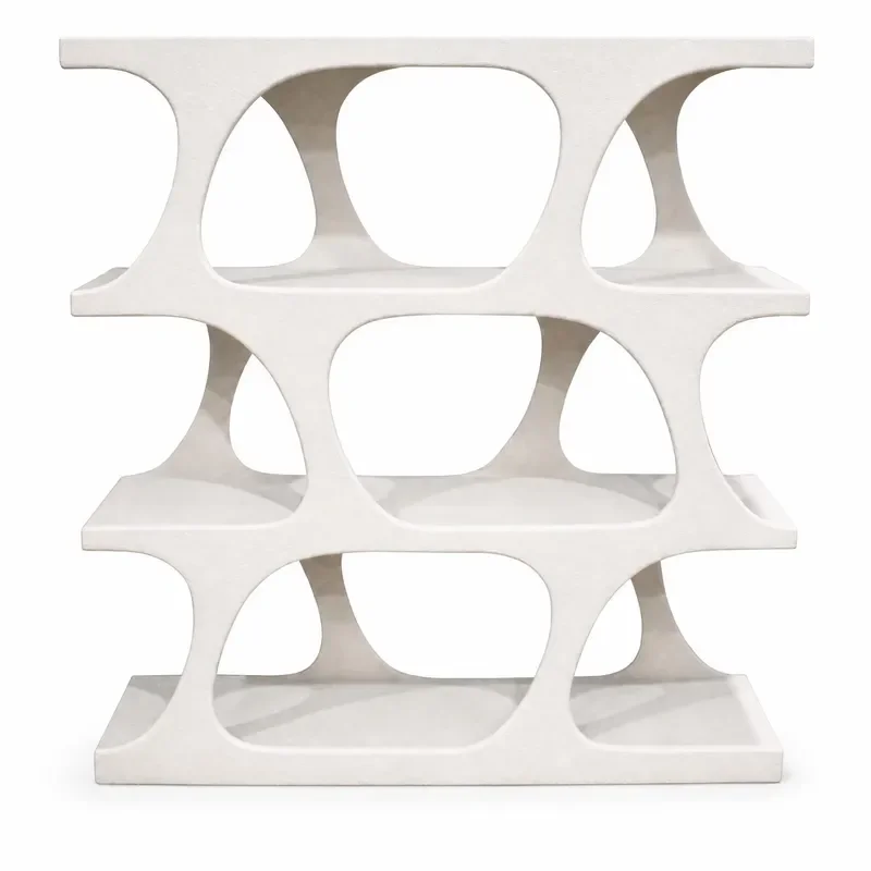 Modern sculptural hollow MDF four-story open display stand, suitable for living room entrance decoration and storage