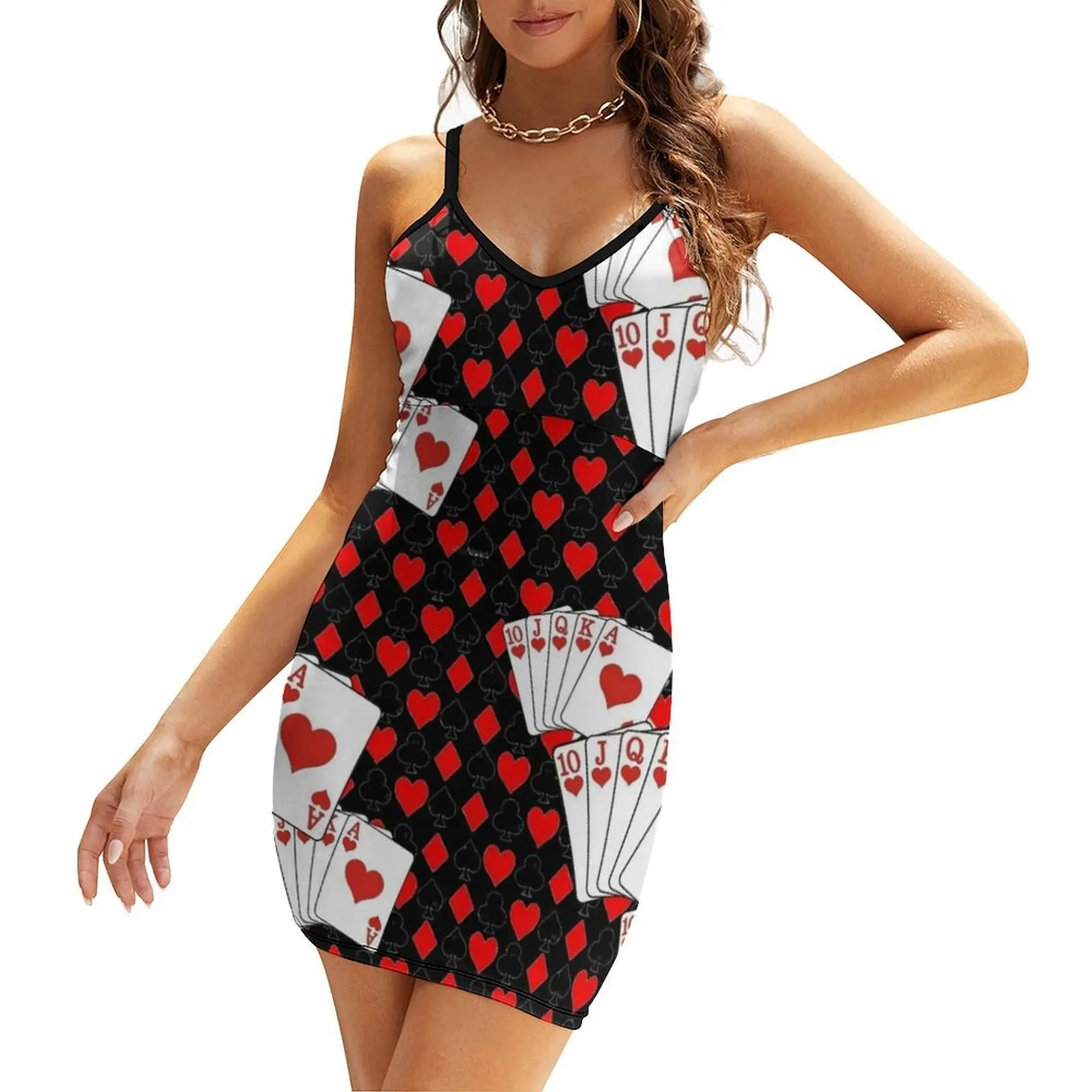 

HEARTS-DIAMONDS BLACK CASINO POKER CARDS ABSTRACT ART Sling Dress evening dresses ladies women formal occasion dresses