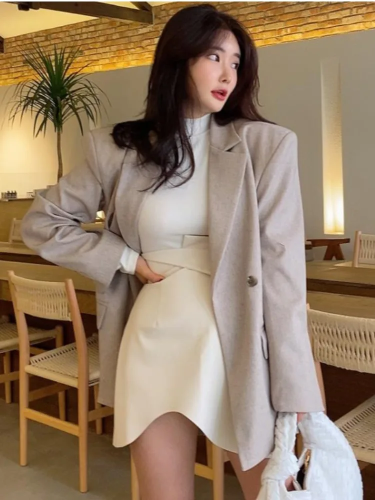 Schicker, lockerer Schlankheitsanzug für Damen, Jaet mit tailliertem Gürtel, Ba-Schlitz, zweireihiges, vielseitiges Oberteil für den Pendelverkehr