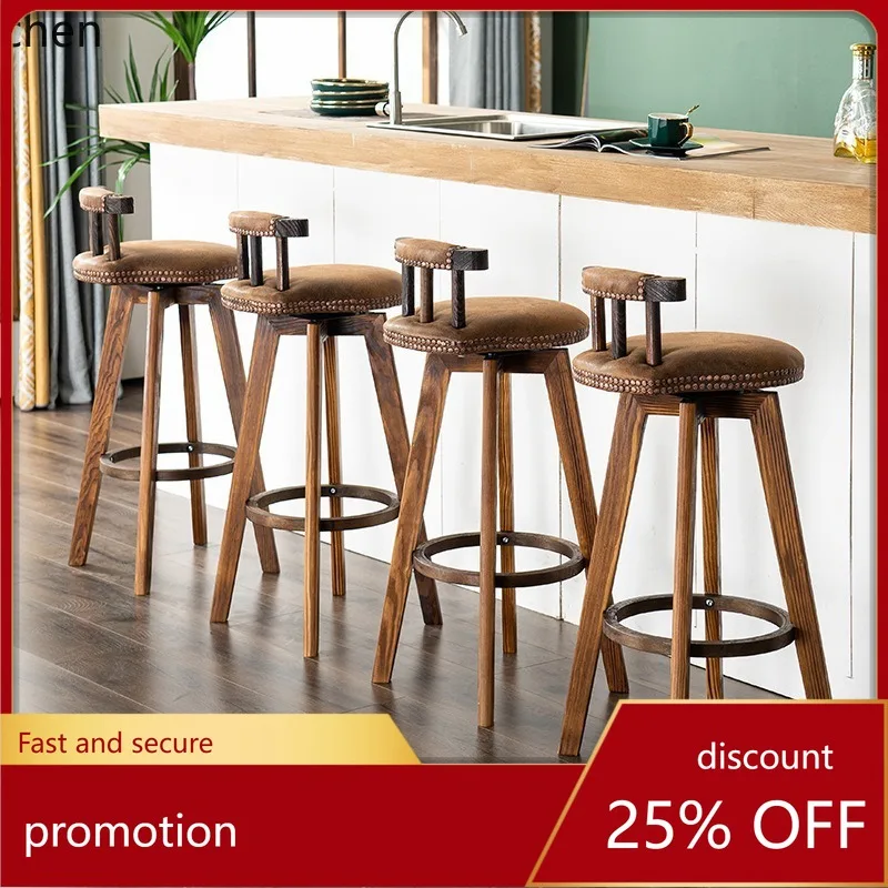 

Hxl solid wood carbonized bar stool swivel front desk high chair bar stool