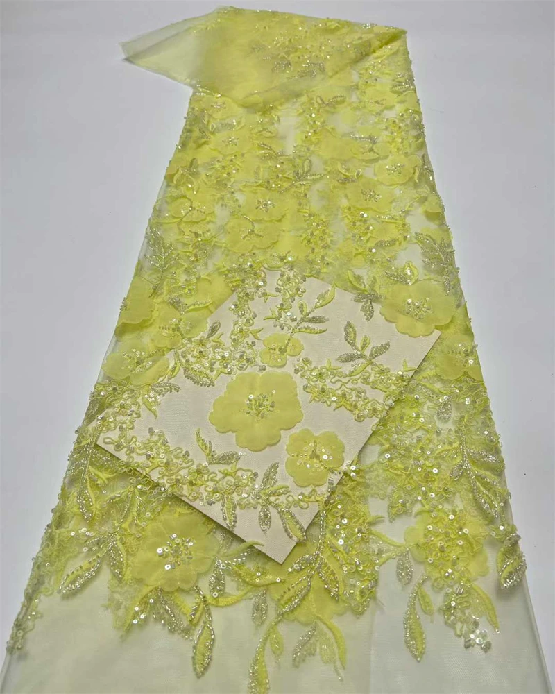

High Quality Embroidery French Tulle Lace New African Luxury Beads Nigerian Sequins Mesh Net Lace Fabric For Evening Dress