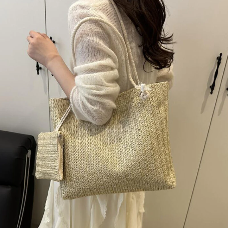 Fashion Large Capacity Straw Tote Bag Designer Women Handbags Handamde Woven Summer Beach Bag Casual Bali Big Purse