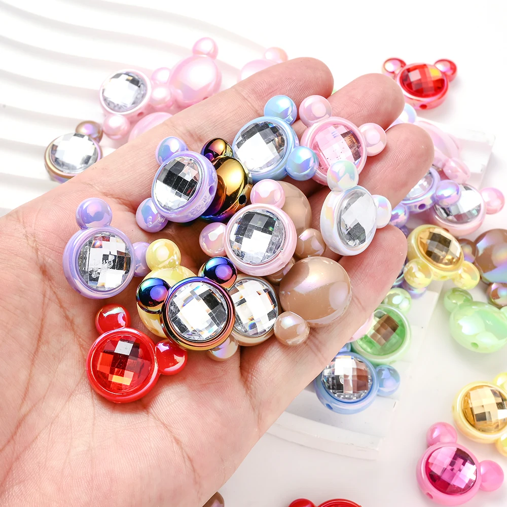 10Pcs 20x25mm Colorful Animal Acrylic Beads Mickey Mouse shape Spacer Beads For Jewelry Making DIY Earrings Bracelet Necklace