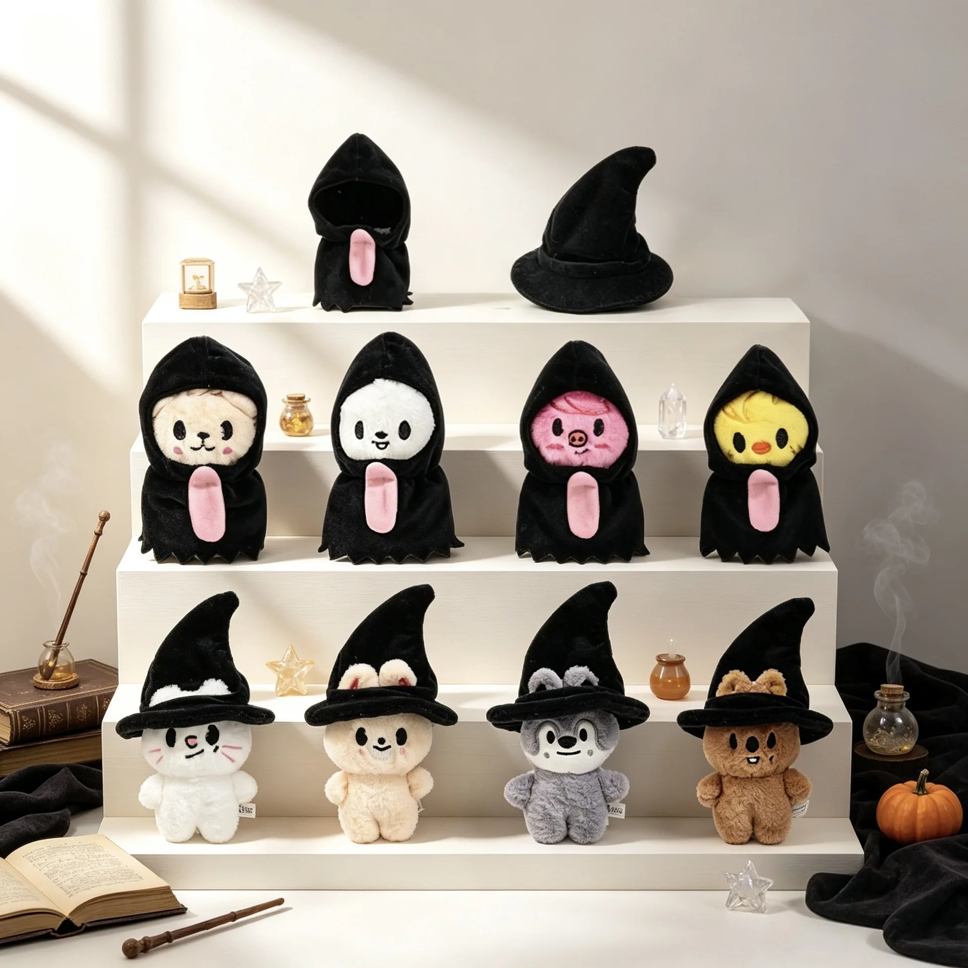 2026 Korean Wave KPOP Men's Group Cartoon Animal Doll Keychain Halloween Dress up Ghost Cloak Wizard Hat Doll Pendant