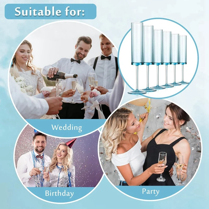 AT35 Champagne Flutes 6 OZ Square Champagne Glasses Stemmed Coupes Reusable Wedding Toasting Glasses 12 Pack