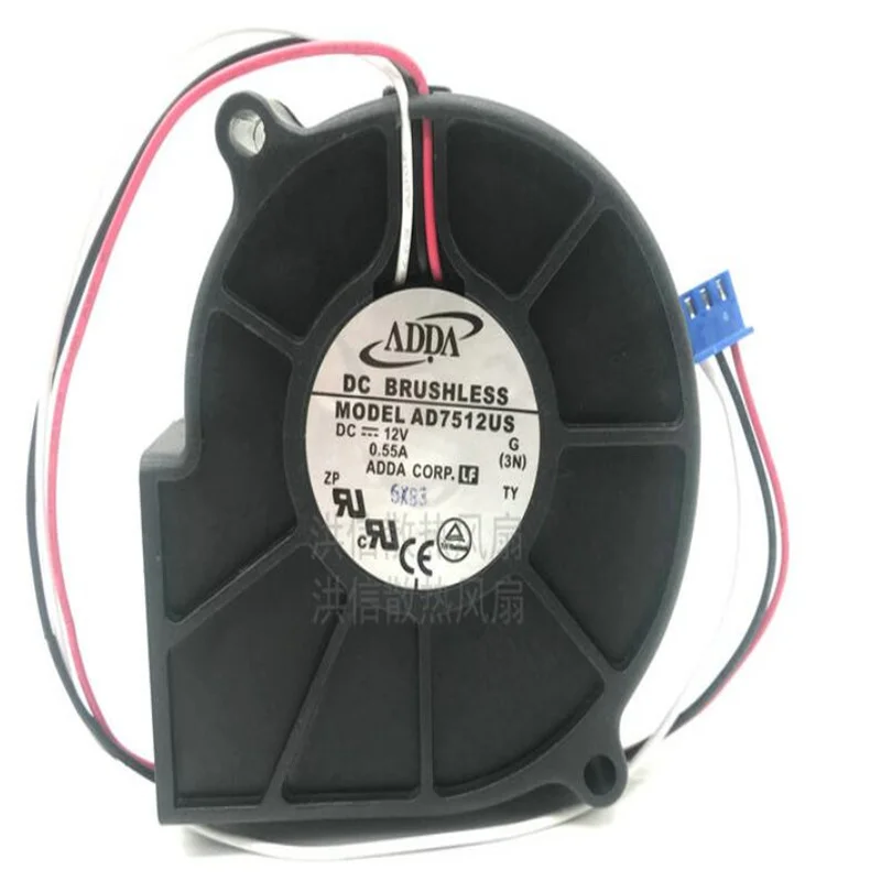 Original ADDA 7530 AD7512US DC12V 0.55A 3-wire turboblower fan