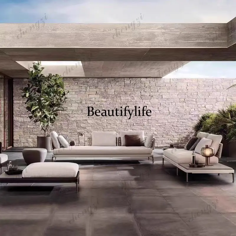 Juego de Muebles de Jardín Nórdicos con Tapicería de Almohada, Conjunto de Patio de Diseño, Mobiliario de Exterior Giardino Arredo
