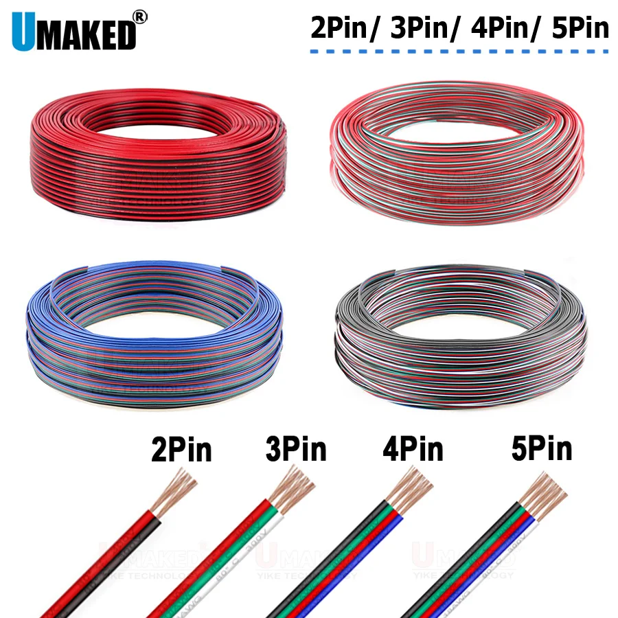 

2/3/4/5pins tinned copper wire,extension cable wire, 22AWG LED strip electronic wire cable, DIY connect, Free shipping