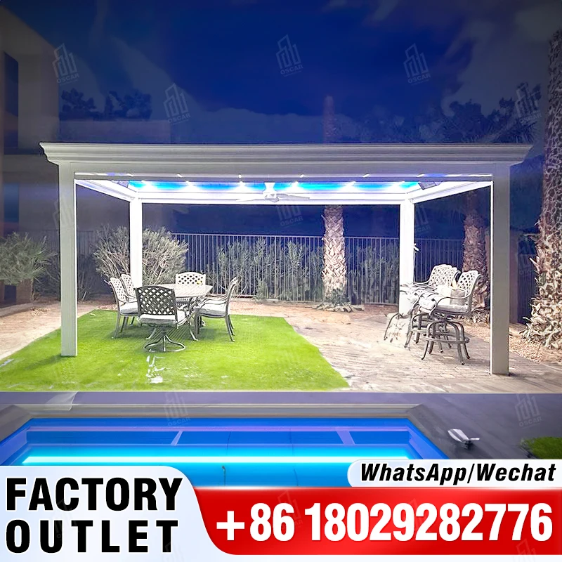 

Free Standing Mirador pergola Garden Folding Louvre Roofing Awning Outdoor Front Door Rain Shelter Retractable Aluminum Canopy