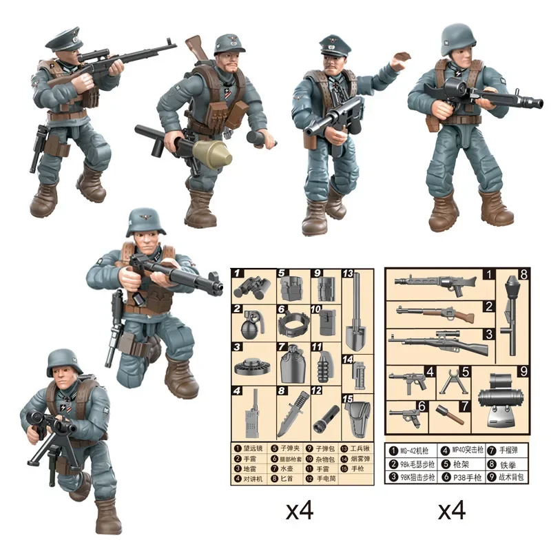 Simulazione Action Figure mobile Joint Doll compatibile con Lego Building Blocks World War II German Military Puppet Boys Toys