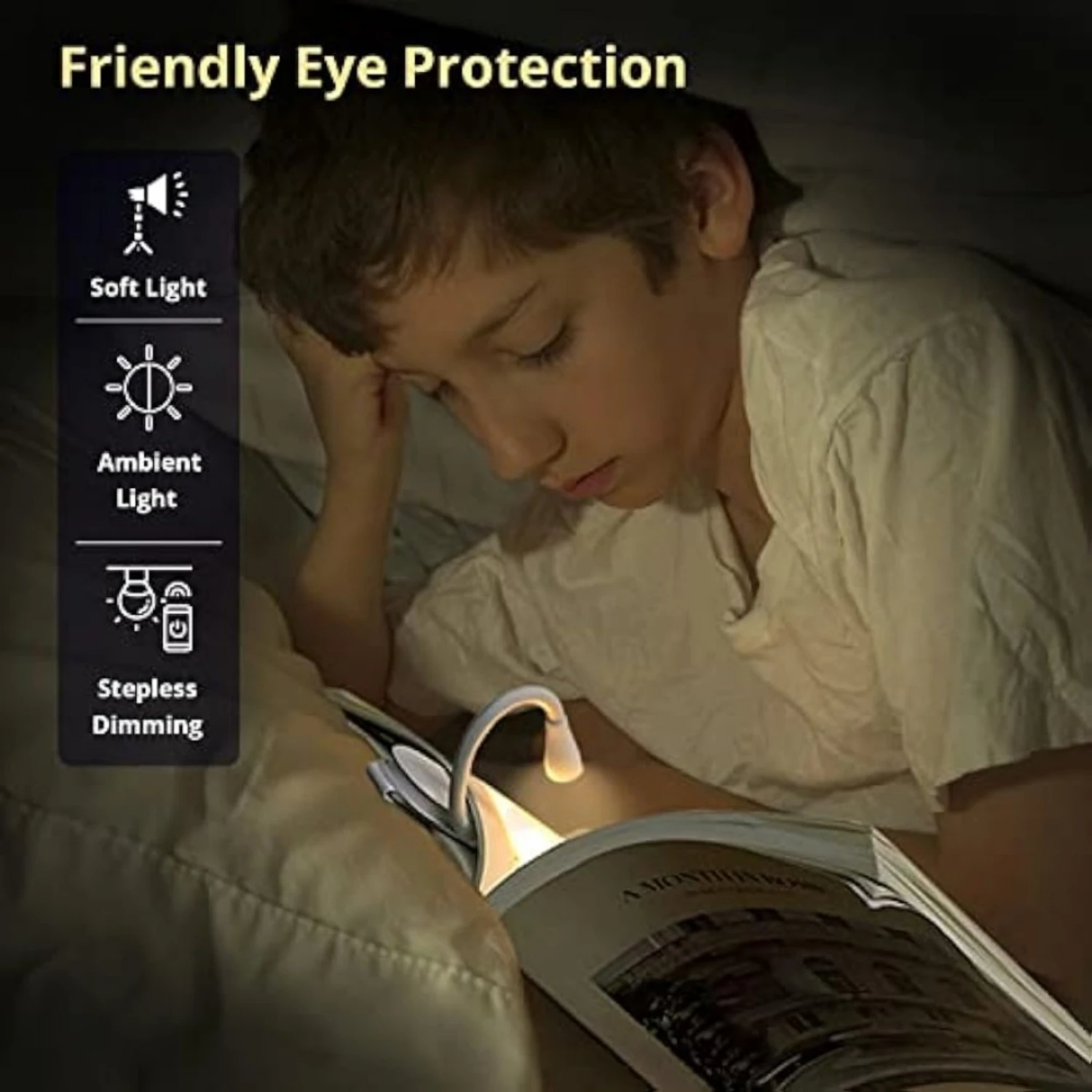 Portable Rechargeable LED Book Light - Stepless Brightness Control, Vibrant Colors, Clip-On Companion