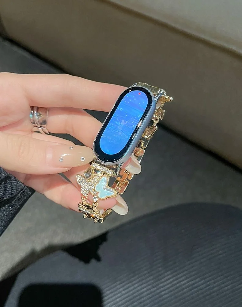 

Sparkling Diamond Butterfly Metal Strap Suitable Xiaomi Band 8Pro/9Pro，For Mi band 3/4/5/6/7，8/8NFC/9/9NFC/10/10NFC，For Redmi Wa
