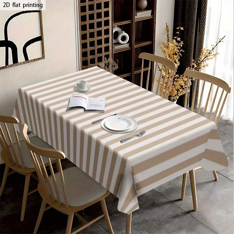 1pc Soft and fashionable 2D flat tablecloth, machine washable and easy to clean, vertical stripes, light white colorxzj