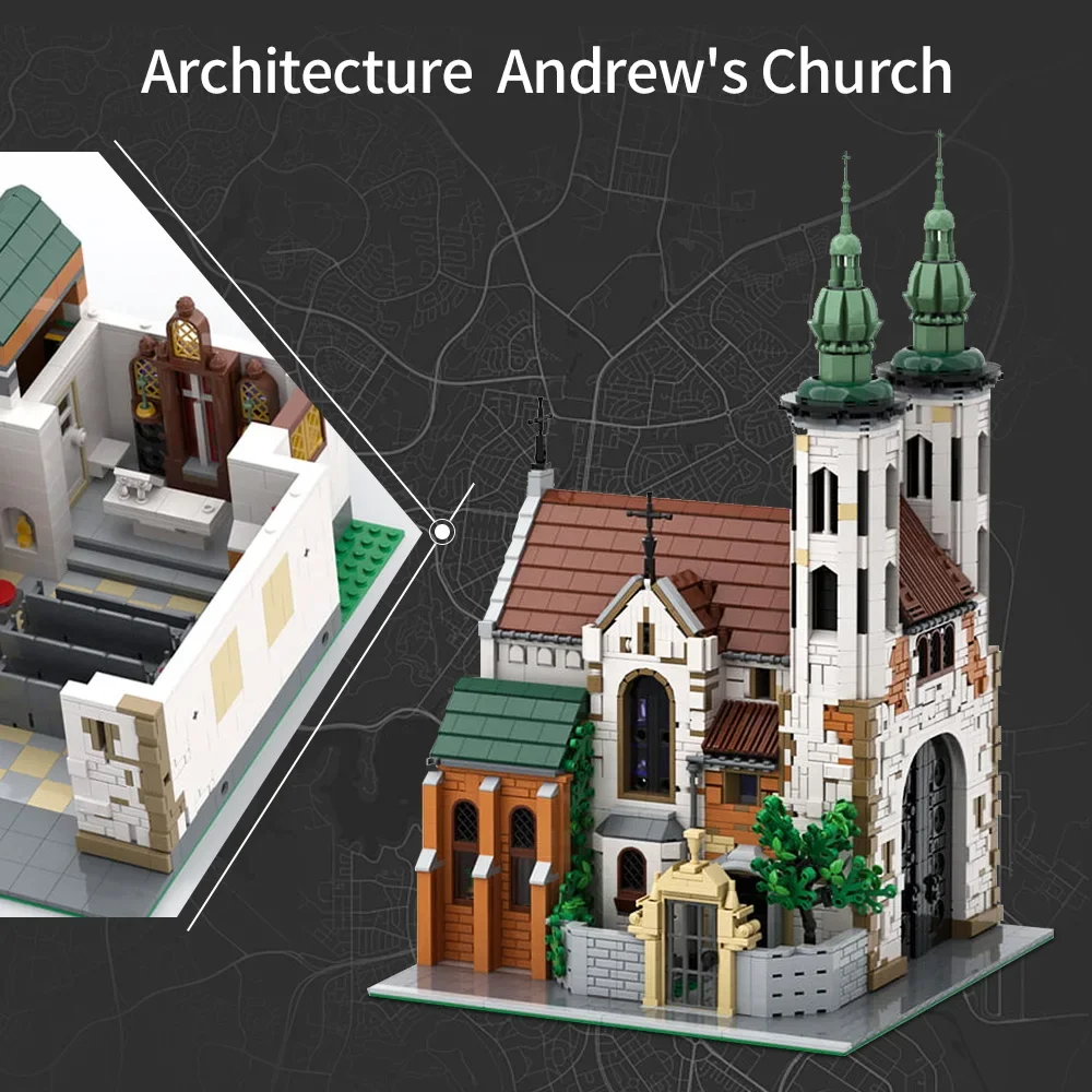 Gobricks MOC Modulare Chiesa di Andrew Building Blocks Modello Medievale Chiesa di Andrew Architettura Street View Mattoni Giocattoli Regali