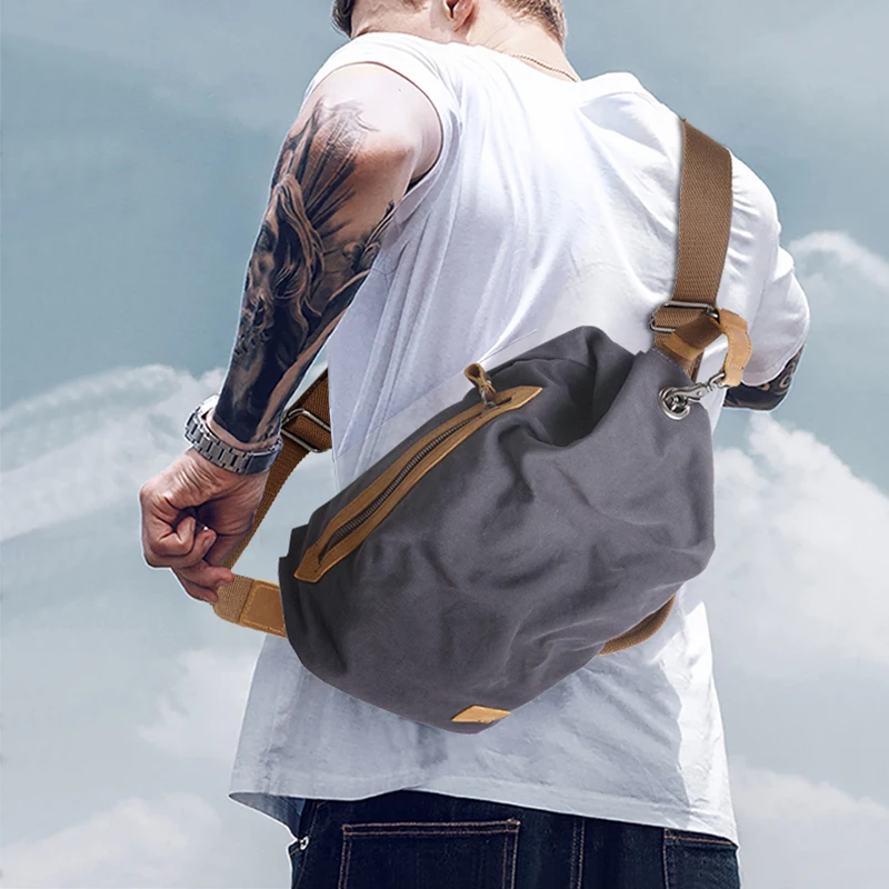 Large Capacity Canvas Shoulder Bag Officer Style Rugby Backpack Men's Crossbody Sports Chest Bag Multi-Functional Casual Bag