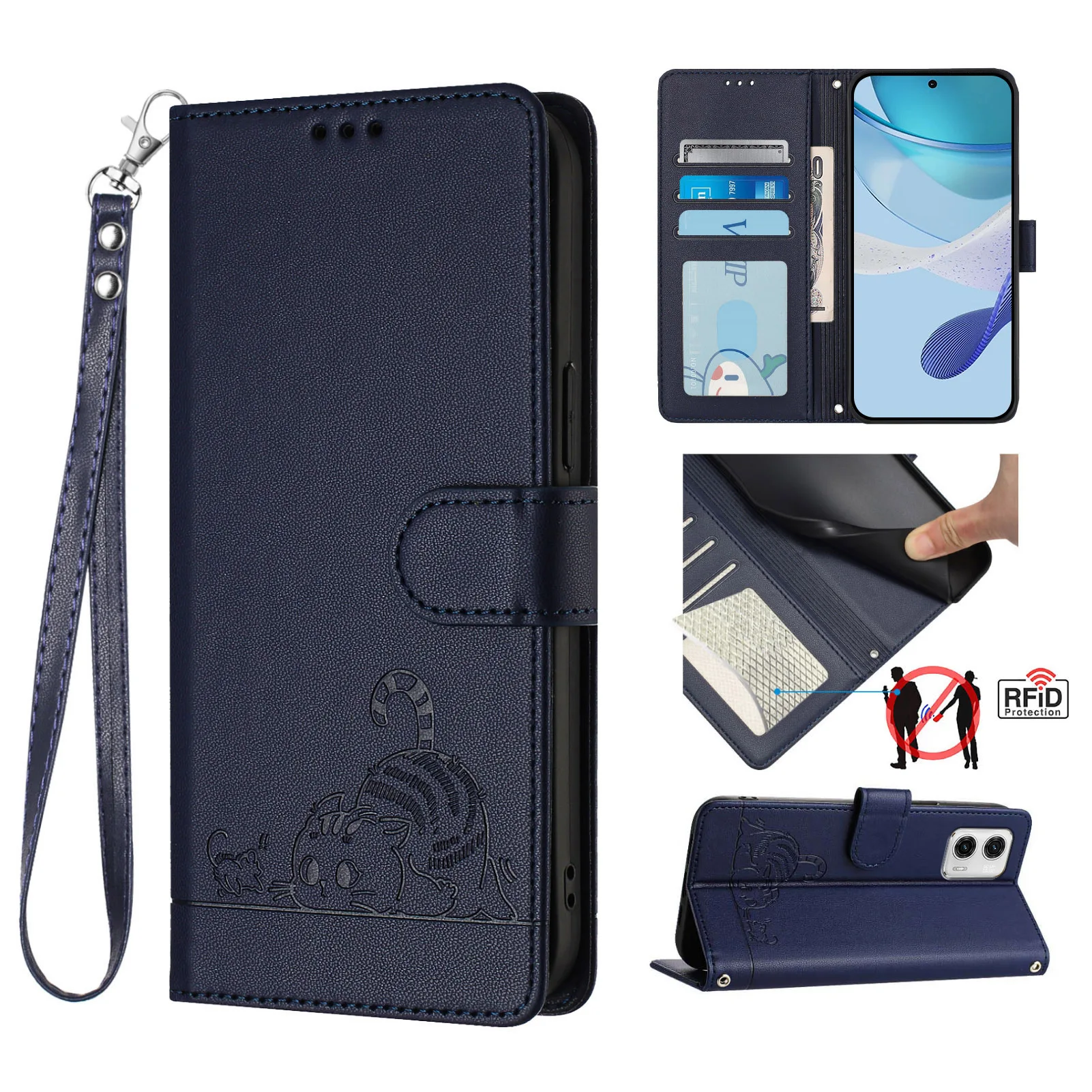 حافظة كروس على شكل قطة مضحكة لهاتف OPPO Reno 14 Pro 14F 13 12 11 10 9 8 7 6 5 4 حبل جلدي 3 بطاقات محفظة معصم غطاء قلاب للكتاب