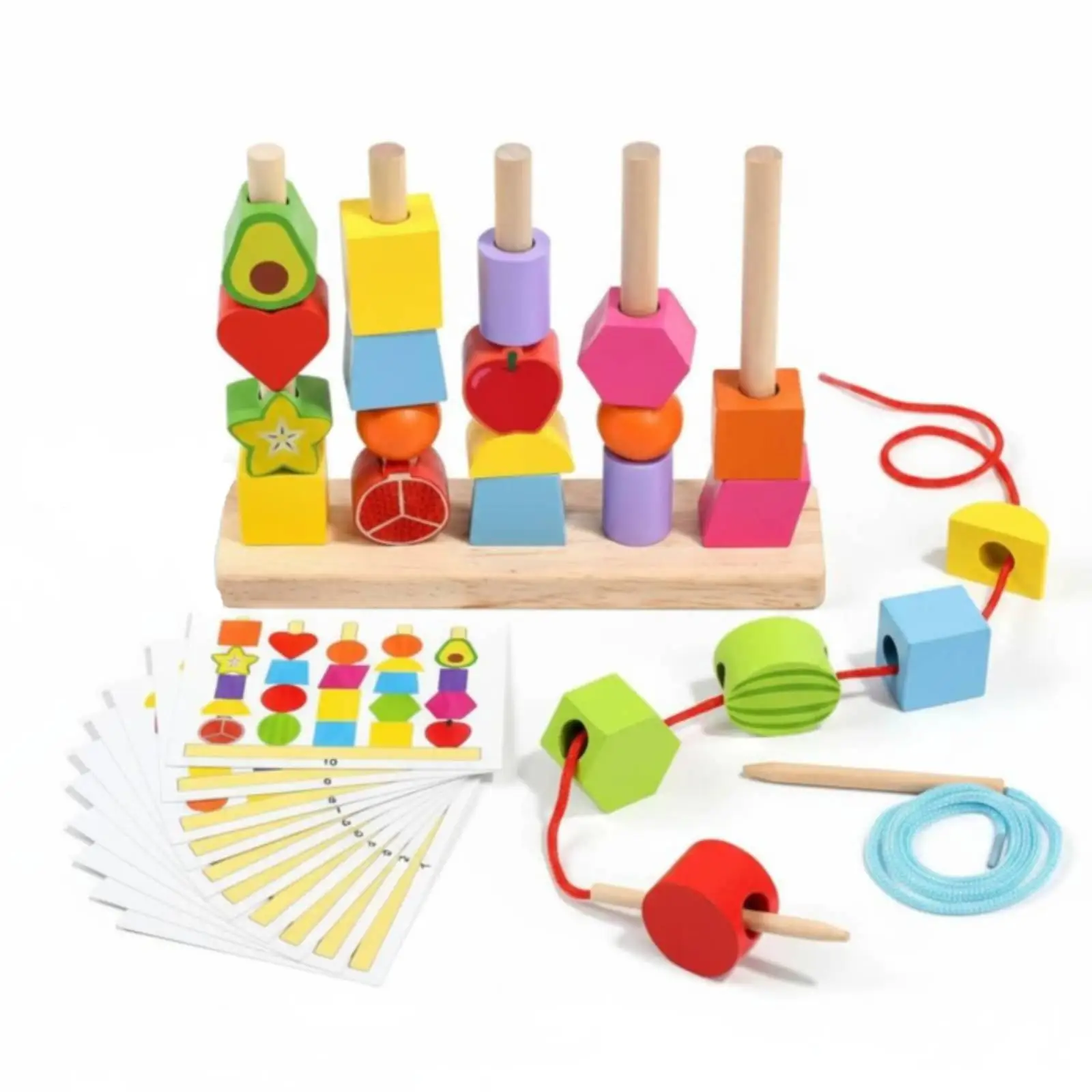 Bead Game Wooden Educational Toy Colorful Stacking Puzzle for Cognitive Toys for Kids Learning Activities