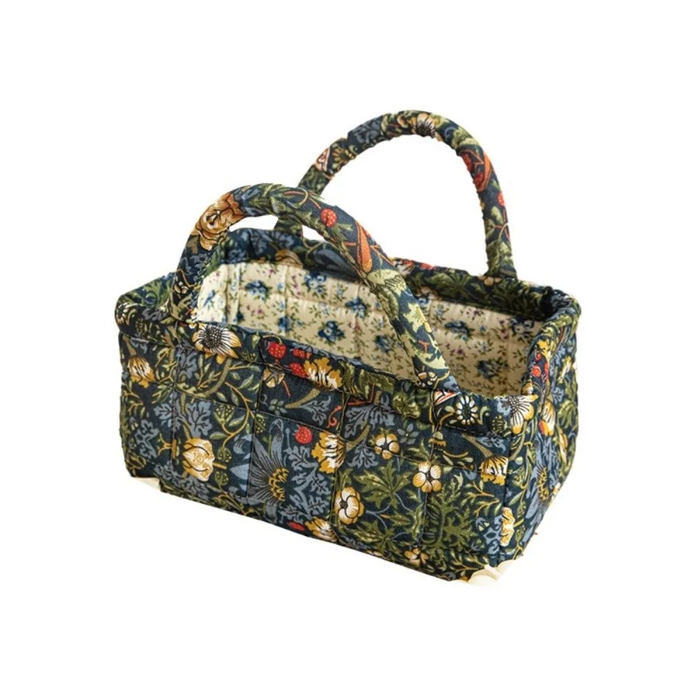 Floral Pattern Bento Handbags Patchwork Design Foldable Shopper Bag Cotton Material Portable Tote Shoulder Bags