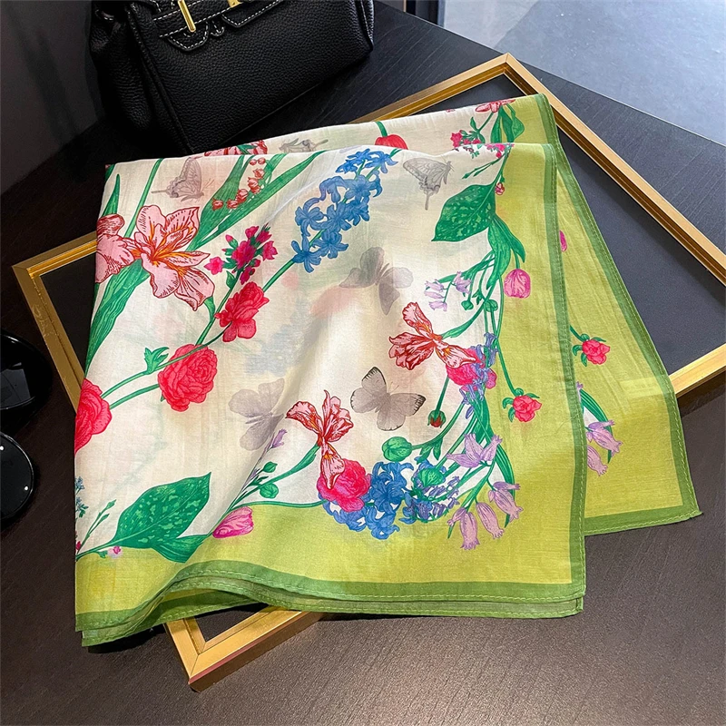 

Women Square Handkerchief Headband Luxury Pure Silk Scarf Cotton Floral Bag Scarfs Female Small Neck Scarves For Ladies Bandana