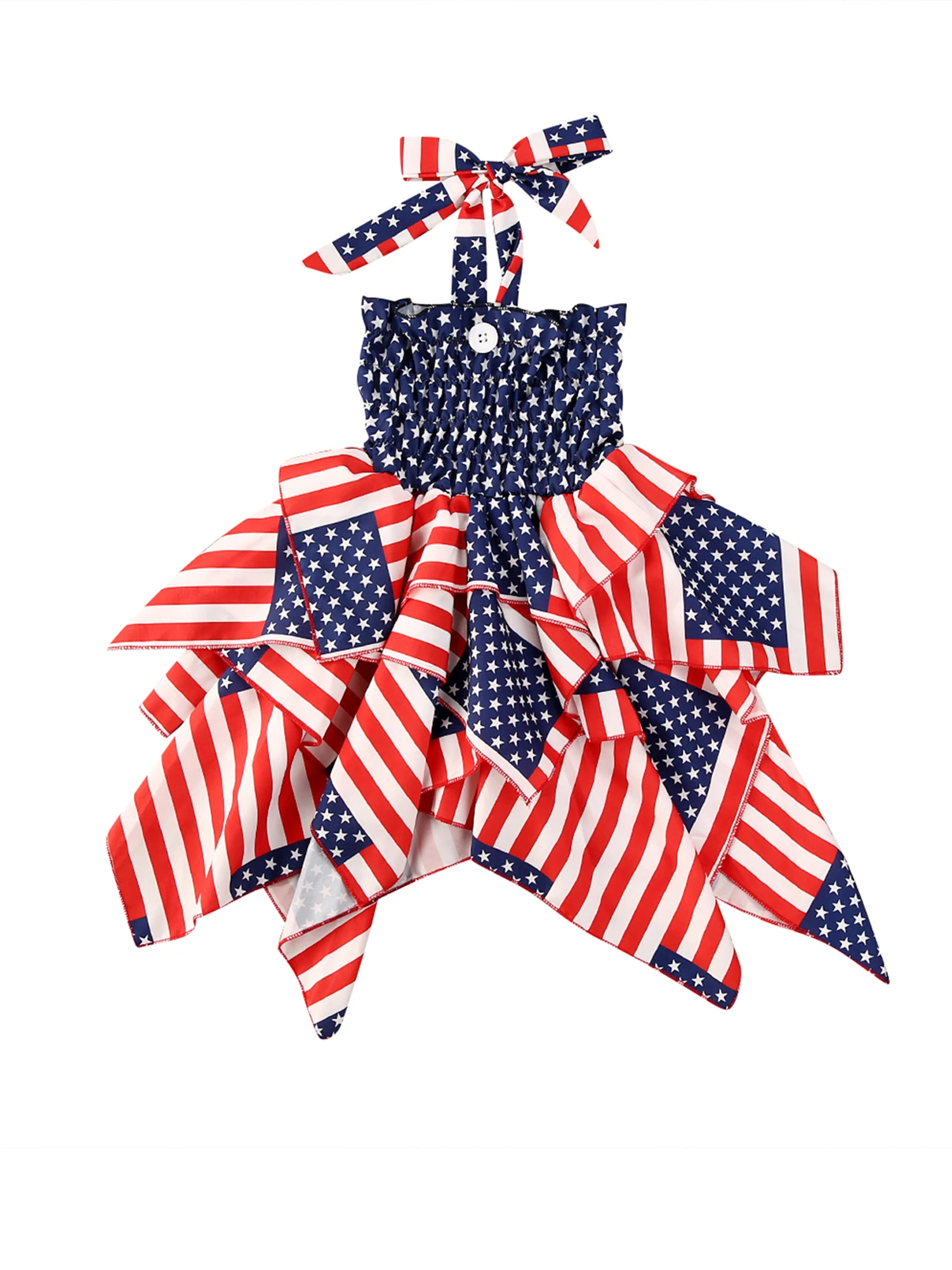 American Flag Print Romper Dress Patriotic Stars and Stripes Sleeveless Jumpsuit Fourth of July Baby Girl Outfit